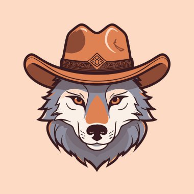 Cute Wolf with Cowboy Hat clipart