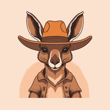 Illustration Cute Kangaroo with Cowboy Hat clipart