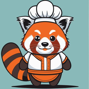 Illustration Cute Red Panda in a chef costume clipart