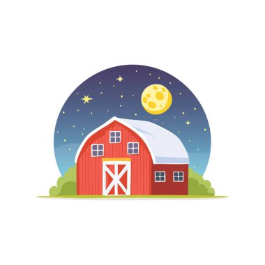 Farm barn under night sky clipart