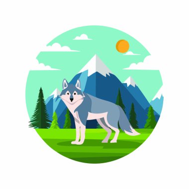 Mountain wolf flat design clipart