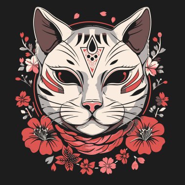 Japanese cat mask design clipart