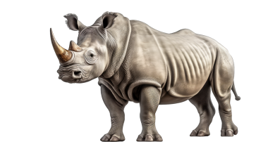 3 boyutlu illüstrasyon. Gergedanlar beyaz arkaplanda izole edilmiş