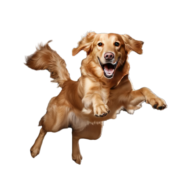 Golden retriever köpeği beyazlar içinde zıplıyor.