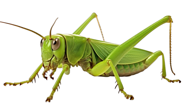 Beyaz arka planda izole edilmiş dua eden çekirge.