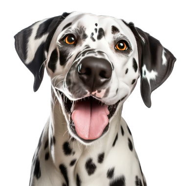 Dilini çıkarmış, izole edilmiş dalmaçyalı bir köpek.