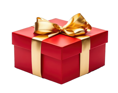 Beyaz arka plan üzerinde izole kırmızı kurdele ile altın hediye kutusu.