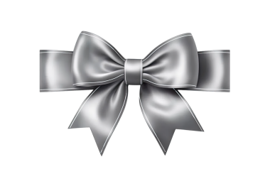 Siyah kurdele üzerinde gümüş fiyonk. beyaz arkaplanda izole.