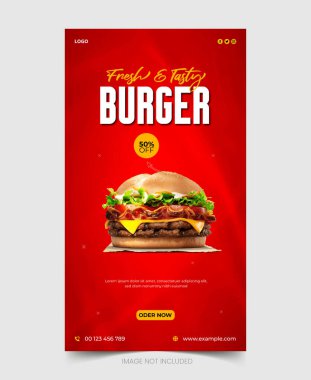 Yemek Instagram Hikayesi şablon tasarımı. Sosyal Medya Posta Restoranı ve Mutfak Tanıtımı İçin Uygun