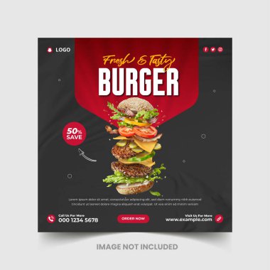 Yemek pişirme promosyon şablonu ve fotoğraf. Sosyal Medya Postası. Yemek menüsü tanıtım afişi için sosyal medya facebook şablonu. yüksek çözünürlük.