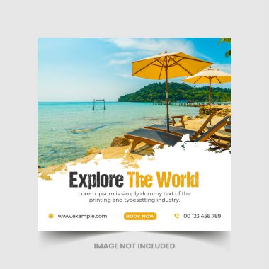 Seyahat acentesi sosyal medya paylaşımı ve squre banner tasarım şablonu, sosyal medya instagramı için seyahat tatili post pankart şablonu