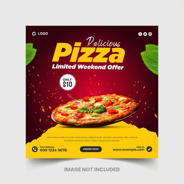 Lezzetli pizza ve restoran menüsü sosyal medya afişi şablonu, Gıda sosyal medya promosyonu ve Instagram afiş tasarım şablonu