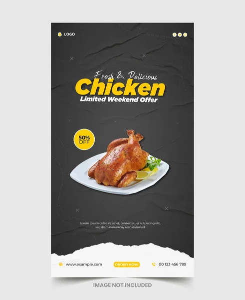 Gıda menüsü ve restoran Instagram ve Facebook hikaye şablonu, Gıda sosyal medya tanıtımı ve instagram afiş tasarım şablonu, Lezzetli tavuk ve restoran yemeği menüsü sosyal medya afişi 