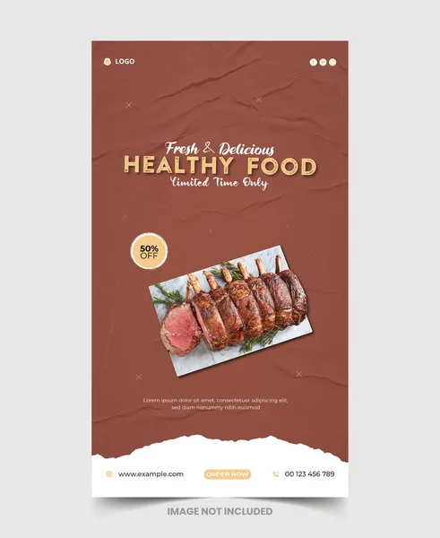 Gıda menüsü ve restoran Instagram ve Facebook hikaye şablonu, Gıda sosyal medya tanıtımı ve instagram afiş tasarım şablonu, Lezzetli tavuk ve restoran yemeği menüsü sosyal medya afişi 