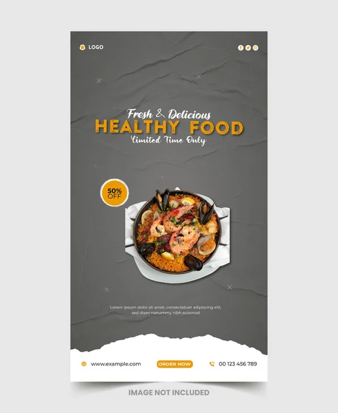 Gıda menüsü ve restoran Instagram ve Facebook hikaye şablonu, Gıda sosyal medya tanıtımı ve instagram afiş tasarım şablonu, Lezzetli tavuk ve restoran yemeği menüsü sosyal medya afişi 