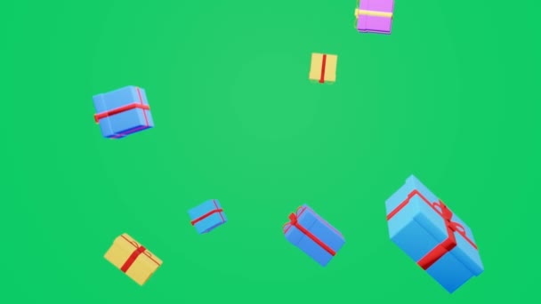 Animowane Pudełka Świąteczne Prezent Powoli Spada Zielony Ekran Animacji — Wideo stockowe