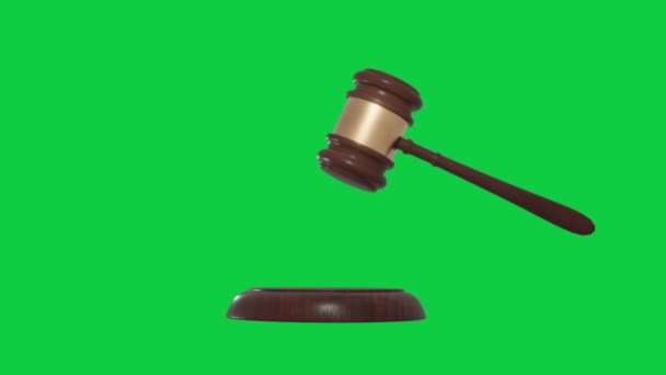 印象的な木製の裁判官の砂利の閉鎖 3Dアニメーション サイドビュー 緑の画面の背景 — ストック動画