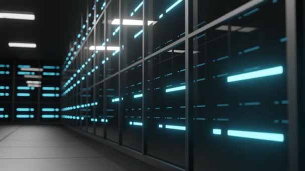 Detail Rack Servers Data Center Animation Camera Moves Upwards — 비디오
