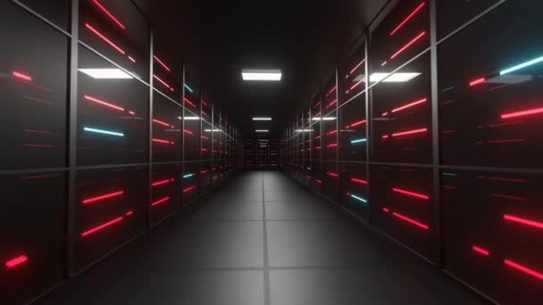 Rack Servers Got Hacked Turn Red Data Center Room Alert — Stock Video