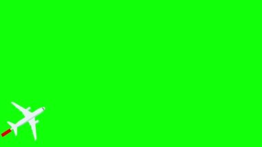 Airplane flying on green screen from lower left to upper right corner, leaving dotted line path behind, 4k template animation