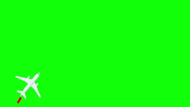 Літак Летить Зеленому Екрані Залишаючи Шаблон Пунктирного Шляху Лінії Анімація — стокове відео