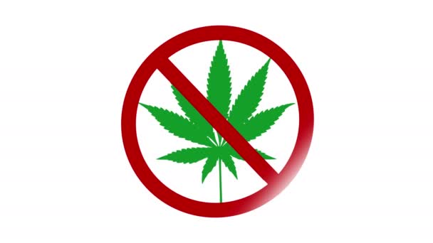 Marijuana Allowed Sign Weed Leafs Crossed Out Animation White Background — Stock Video