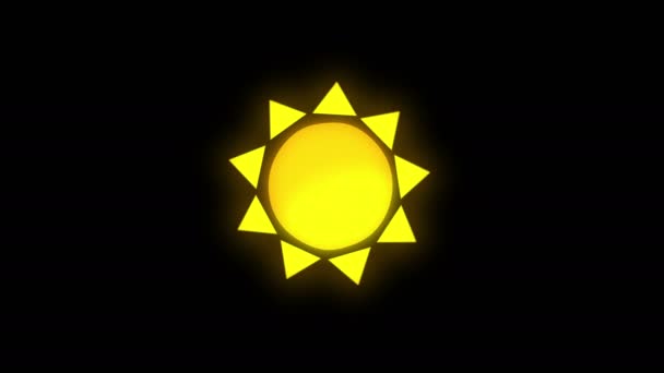 Мультфільм Стилізований Сонце Сяє Чорному Фоні Зелений Екран Включено Анімація — стокове відео