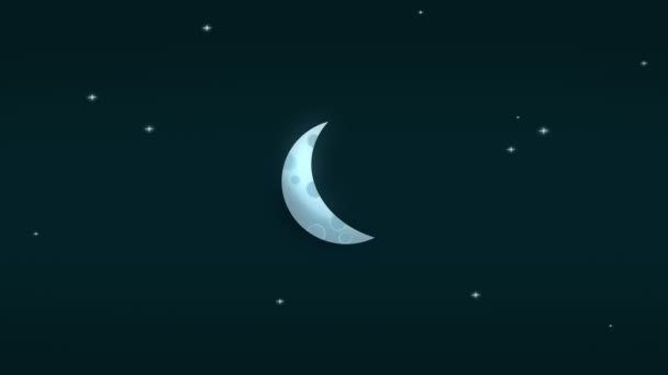 Мультфільм Стилізований Місяць Сяє Нічній Анімації Зірки Фоні Зелений Екран — стокове відео