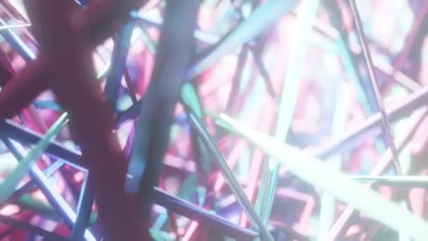Πολύχρωμες Αφηρημένες Γυαλιστερές Ίνες Που Πετούν Χώρο Animation Φόντου — Αρχείο Βίντεο