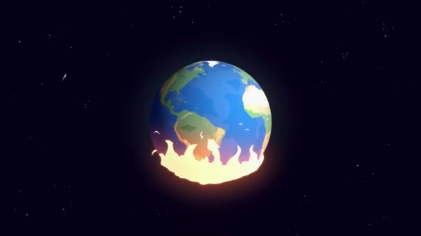 Estilizado Tierra Ardiendo Llamas Concepto Crisis Climática Animación Bucle Sin — Vídeo de stock