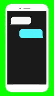 Akıllı telefon ekranında görünen boş sohbet baloncukları, çevrimiçi konuşma şablonu, yeşil ekranlı 4k animasyon dahil