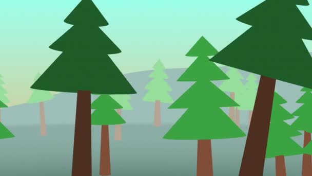 Snabbt Flyger Genom Den Stiliserade Skogen Träd Passerar Från Höger — Stockvideo