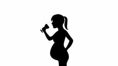 Silüet içinde alkolik hamile bir kadının 4k animasyonu. Hamileyken alkol kullanımını durdurun