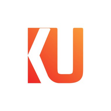 Simge tasarımı için turuncu ve siyah renkli ilk KU logo tasarım vektörü.