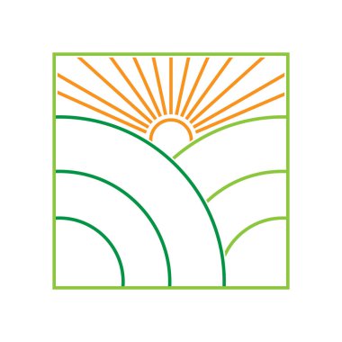 yeşil çimen ve güneş çiftliği logo tasarım vektörü