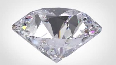 Beautiful large crystal clear brilliant round cut diamond rotating. Close up side view. 3D animation