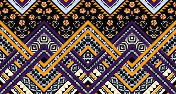 抽象民族幾何学的イカットパターン 東洋アフリカ系アメリカ人メキシコ人アステカ族のモチーフの織物とボヘミアン模様のベクトル要素 印刷用に設計されています — ストックベクタ