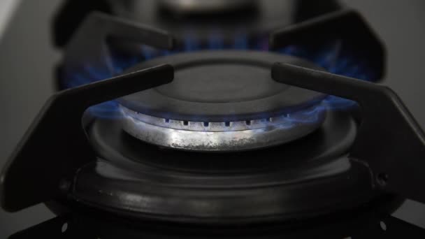 燃气灶正在打开 天然气概念 特写侧视火焰 — 图库视频影像