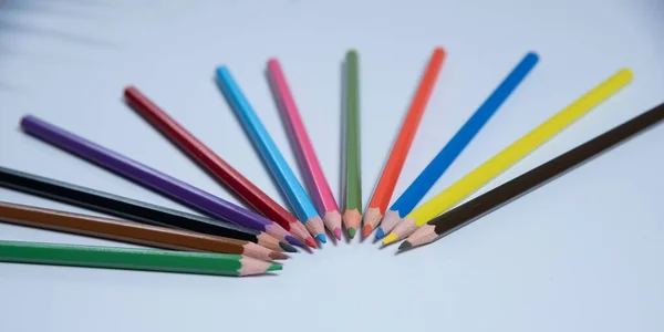 Colored Pencils Drawing Coloring White Background Figures Made Colored Pencils — Stock Photo, Image