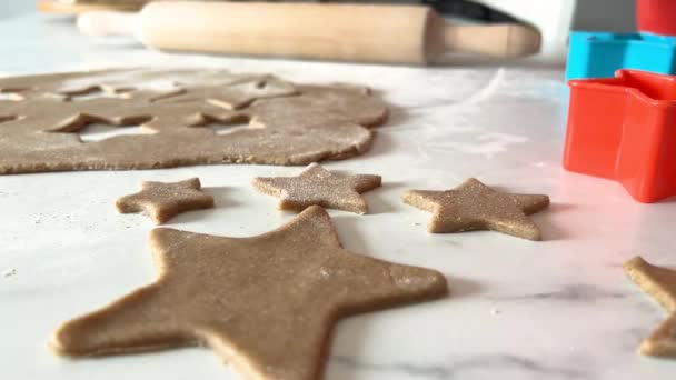 Hands Little Child Cookies Shape Star Christmas Mood Close — Stock Video