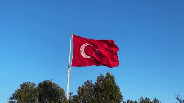 Langzame Beweging Turkse Vlag Ontwikkelt Zich Wind — Stockvideo