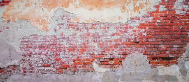 Beyaz tuğla ve turuncu tuğla duvar. Turuncu boyalı eski tuğla duvar arka planı.