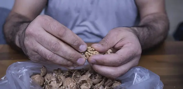 Adam evde ceviz kırıyor..