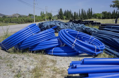 Sulama sistemleri için mavi bobin borusu, drenaj borusu.