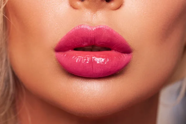 Sexy Lips Close Beautiful Perfect Makeup Macro Beautiful Lip Gloss Royalty Free Stock Obrázky