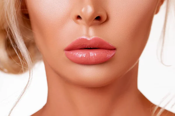 Sexy Lippen Dicht Mooie Perfecte Make Macro Mooie Lip Gloss Stockfoto