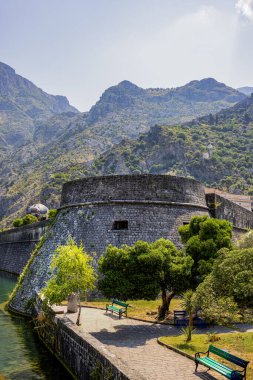 Karadağ 'ın Kotor kentinde, canlı yeşil kapısı ve çiçek aksanıyla kırsal mimari sergilenen büyüleyici bir geleneksel taş ev. Bu yapı şehrin özünü ve tarihsel özünü yansıtır..