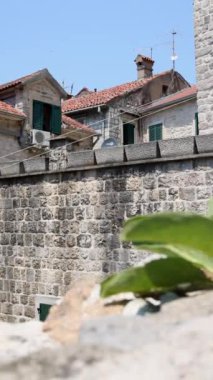 Karadağ 'ın Kotor kentinde, canlı yeşil kapısı ve çiçek aksanıyla kırsal mimari sergilenen büyüleyici bir geleneksel taş ev. Bu yapı şehrin özünü ve tarihsel özünü yansıtır.