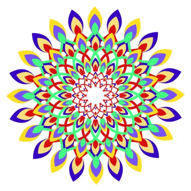 Sarı yeşil ve kırmızı şenlikli çiçek desenli mandala tasarımı