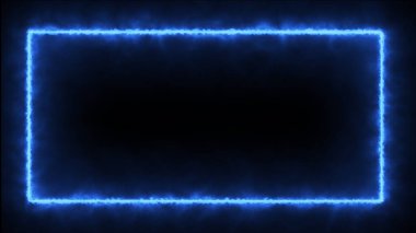 Dijital 3D, soyut retro-stil mavi renkli tabelayı tuğla duvara asıyor. Yüksek kalitede dikdörtgen neon ışığı.